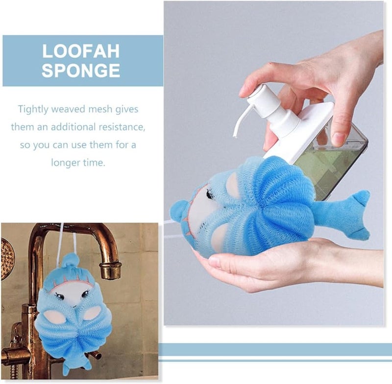 GANAZONO 2 Pack Soft Cartoon Bath Sponge Loofah Body Exfoliating Scrubber Blue Unicorn Pink - Image 5